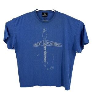 Elvis Presley BLVD At Lonely St Mens 2XL Graceland Guitar Logo Graphic Tee Blue